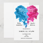 青とピンクのゴルフ 性別発表 招待状 (正面/裏面)