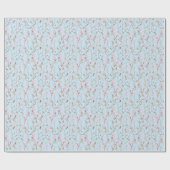 青とピンクのシノワズリ植物画 鳥と花 ラッピングペーパー (フラット)