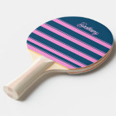 青とピンクのストライプパターンパーソナライズされた 卓球ラケット (正面アングル)