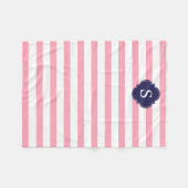青とピンクのストライプモノグラム フリースブランケット (正面(横))