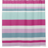 青とピンクのストライプ シャワーカーテン (正面)