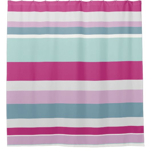 青とピンクのストライプ シャワーカーテン (正面)