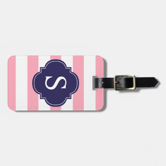 青とピンクのストライプ ラゲッジタグ (正面横)