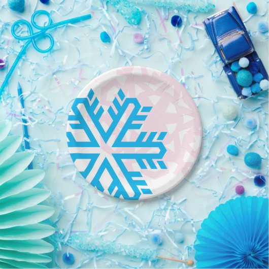 青とピンクのスノーフレークおもしろいエレガント ペーパープレート (パーティー)
