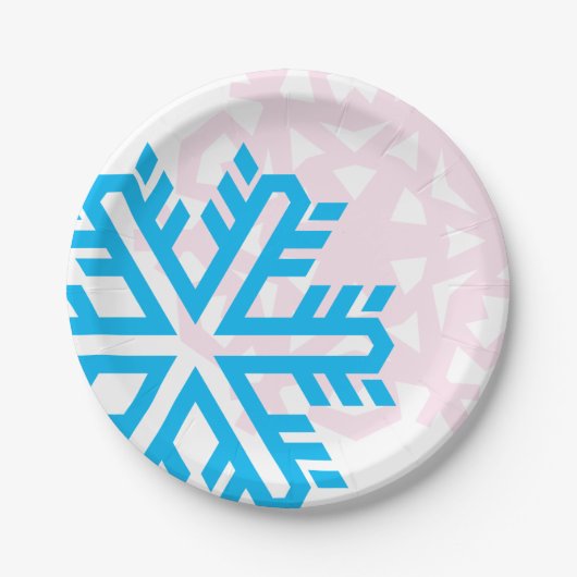 青とピンクのスノーフレークおもしろいエレガント ペーパープレート (正面)