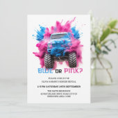 青とピンクのスモークトラックの車のベビージェンダーのリビール 招待状 (スタンド正面)