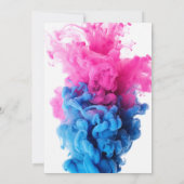 青とピンクのスモークトラックの車のベビージェンダーのリビール 招待状 (裏面)