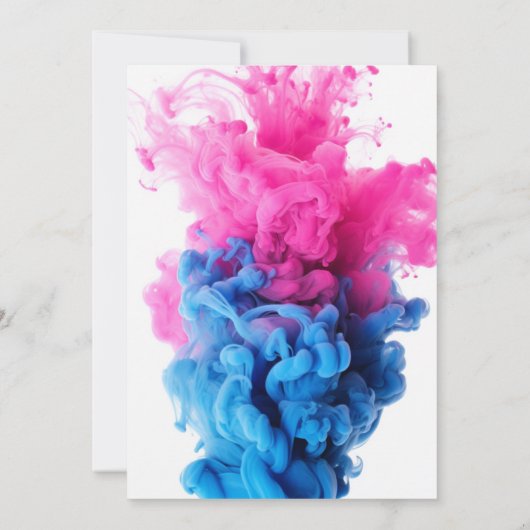 青とピンクのスモークトラックの車のベビージェンダーのリビール 招待状 (裏面)