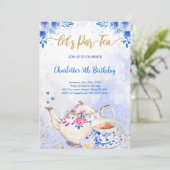 青とピンクのティーパーティー誕生日招待状 招待状 (スタンド正面)