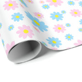 青とピンクのデイジーパターンのラッピング紙 ラッピングペーパー (ロールコーナー)