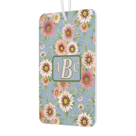 青とピンクのデイジーフローラパーソナライズされたデザイン カーエアーフレッシュナー (左)