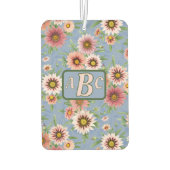 青とピンクのデイジーフローラパーソナライズされたデザイン カーエアーフレッシュナー (裏面)