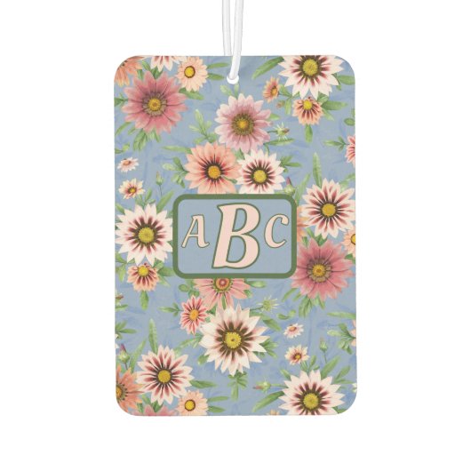 青とピンクのデイジーフローラパーソナライズされたデザイン カーエアーフレッシュナー (裏面)