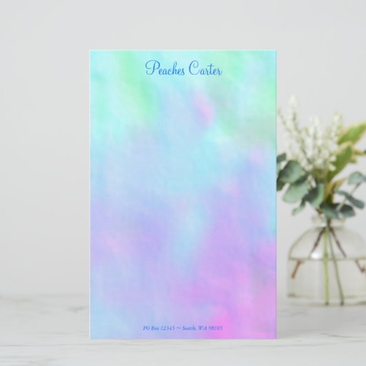 青とピンクのデジタルデザイン 便箋 (スタンド正面)