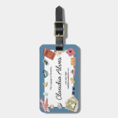 青とピンクのトラベカラフルル ラゲッジタグ (正面縦)