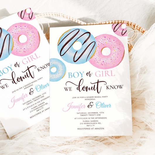 青とピンクのドーナツの性別が明らかになる 招待状