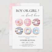青とピンクのドーナツ性別の表示パーティー 招待状 (正面/裏面)