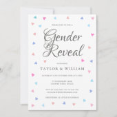 青とピンクのハート性別がパーティーを明かす 招待状 (正面)