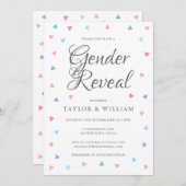 青とピンクのハート性別がパーティーを明かす 招待状 (正面/裏面)