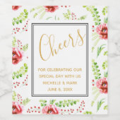 青とピンクのバラの花の木製結婚式 ワインラベル (シングルラベル)