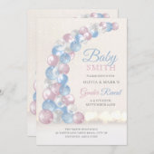 青とピンクのバルーンアーチベビー性別リビール 招待状 (正面/裏面)