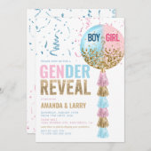 青とピンクのバルーン性別の表示 招待状 (正面/裏面)