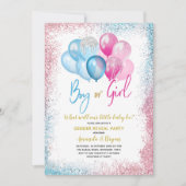 青とピンクのバルーン性別リビール招待状 招待状 (正面)