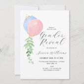 青とピンクのバロンベビー性リビール 招待状 (正面)