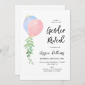 青とピンクのバロンベビー性リビール 招待状 (正面/裏面)