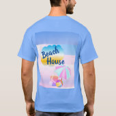 青とピンクのビーチハウスTシャツ Tシャツ (裏面)