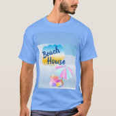 青とピンクのビーチハウスTシャツ Tシャツ (正面)