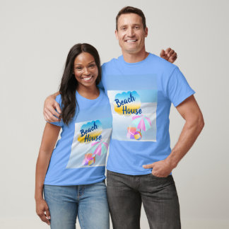 青とピンクのビーチハウスTシャツ Tシャツ