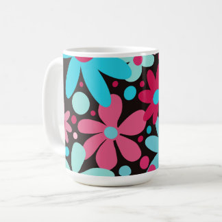 青とピンクのファンキー花 コーヒーマグカップ