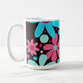 青とピンクのファンキー花 コーヒーマグカップ (左)