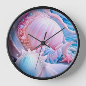 青とピンクのファンタジービーチ 壁時計 (正面)