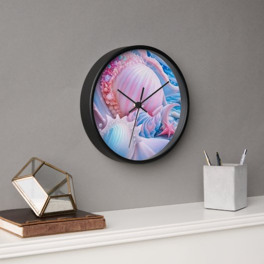 青とピンクのファンタジービーチ 壁時計 (オフィス)