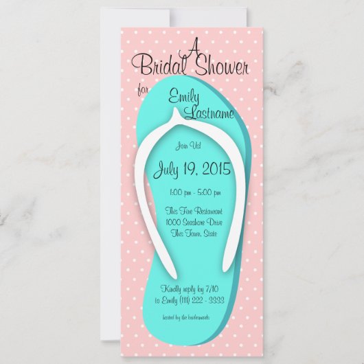 青とピンクのフリップフロップブライダルシャワー 招待状 (正面)