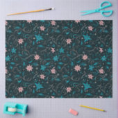 青とピンクのフローラとつる植物クリスマス 薄葉紙 (クラフト)