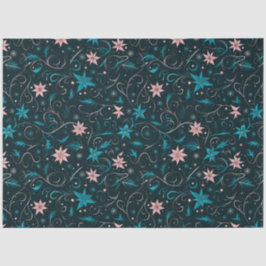 青とピンクのフローラとつる植物クリスマス 薄葉紙