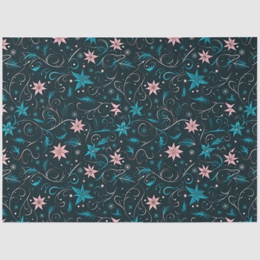 青とピンクのフローラとつる植物クリスマス 薄葉紙 (正面)