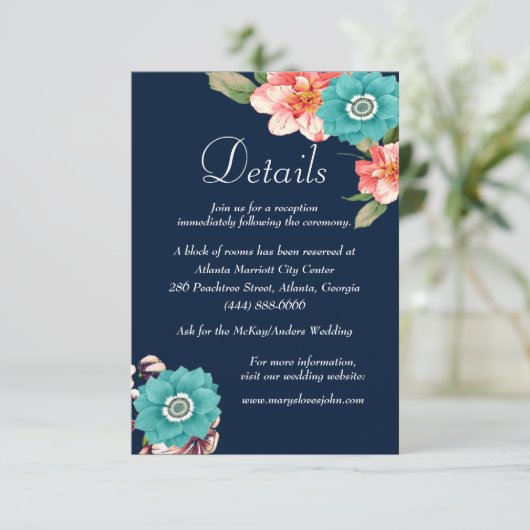 青とピンクのフローラの結婚詳細 エンクロージャーカード (スタンド正面)