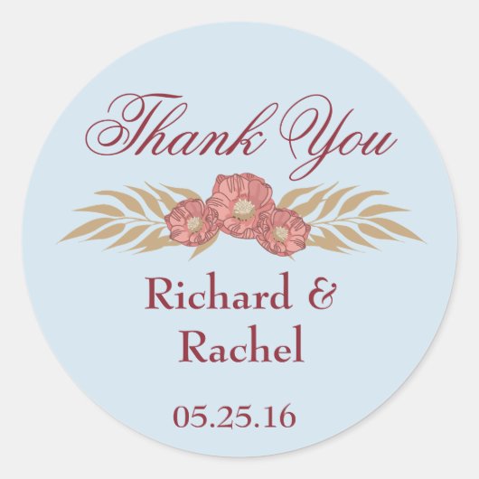 青とピンクのフローラアクセント ラウンドシール (正面)