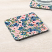 青とピンクのフローラコースターセット コースター (左側)