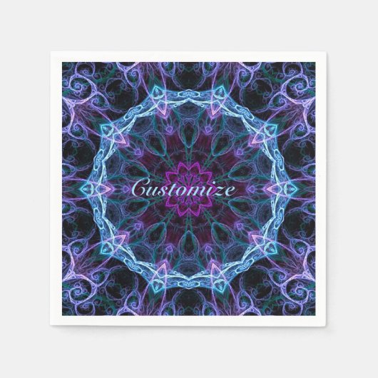 青とピンクのフローラフラクタルパターンナプキン スタンダードカクテルナプキン (正面)