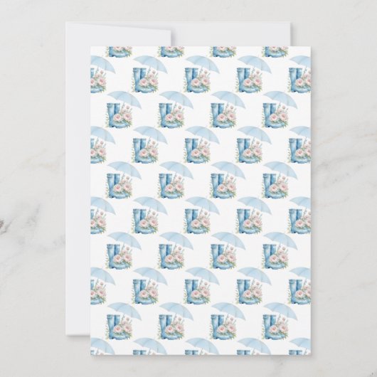 青とピンクのフローラ傘の赤ちゃんシャワー 招待状 (裏面)