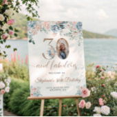 青とピンクのフローラ写真30th Birthday Welcome ポスター
