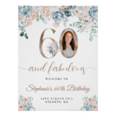青とピンクのフローラ写真60th誕生日へようこそ ポスター (正面)