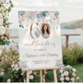 青とピンクのフローラ写真60th誕生日へようこそ ポスター