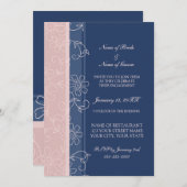 青とピンクのフローラ婚約パーティ招待状 招待状 (正面/裏面)