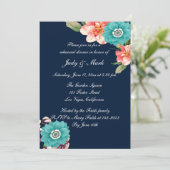 青とピンクのフローラ植物性リハーサルディナー 招待状 (スタンド正面)